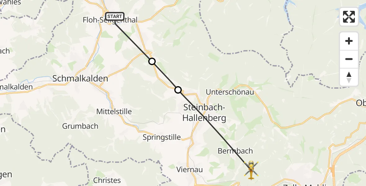 Flugroute Rettungshubschrauber Floh-Seligenthal - Steinbach-Hallenberg, 12 April 2026, 17:07