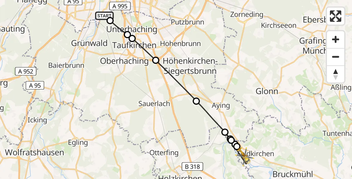 Flugroute Rettungshubschrauber ADAC Air Rescue Center Hubschrauberlandeplatz (Christoph 1) - Feldkirchen-Westerham, 12 April 2026, 17:09