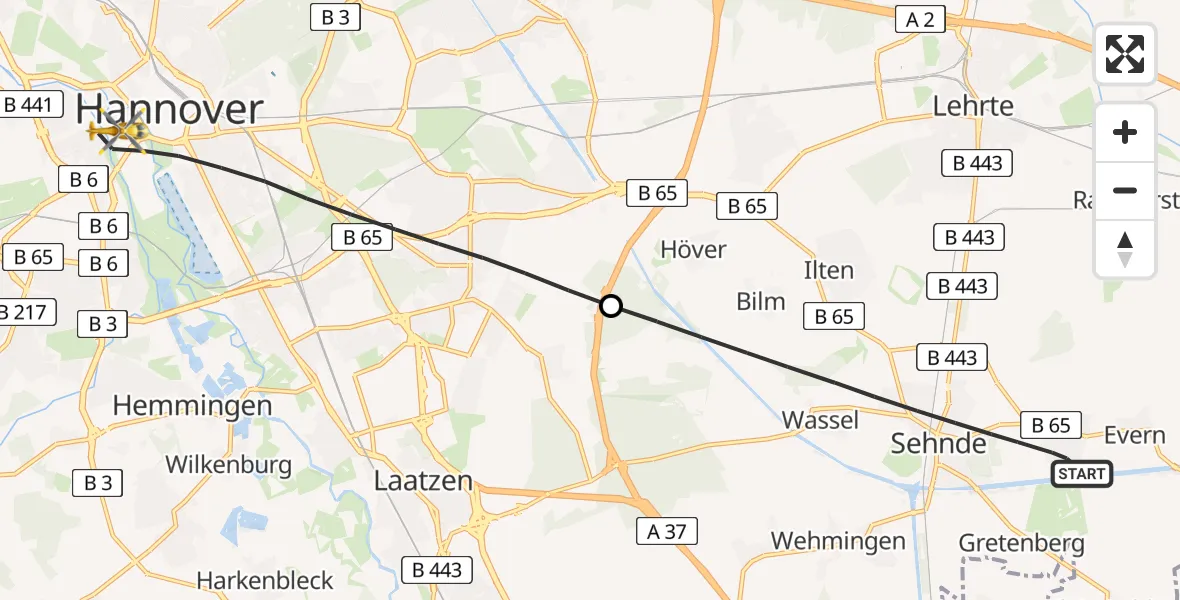 Flugroute Rettungshubschrauber Sehnde - Hannover, 12 April 2026, 17:12