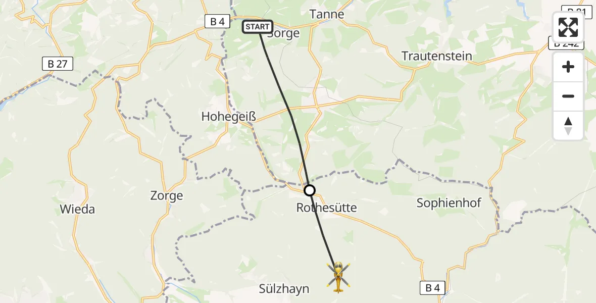 Flugroute Rettungshubschrauber Oberharz am Brocken - Ellrich, 12 April 2026, 17:18