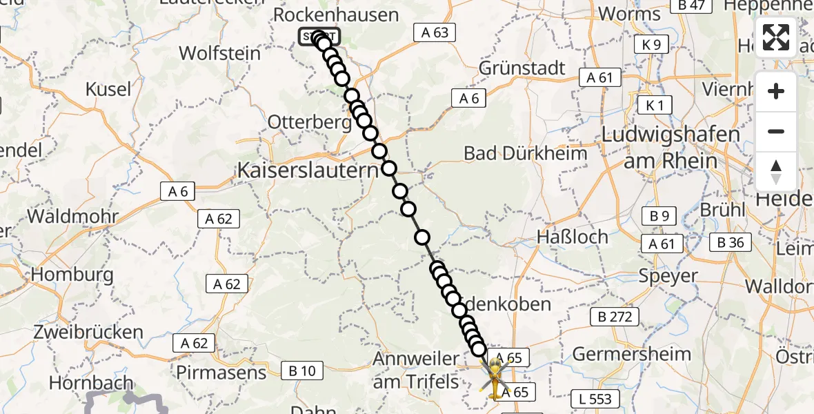 Flugroute Rettungshubschrauber Imsweiler UL - Landau in der Pfalz, 12 April 2026, 17:33