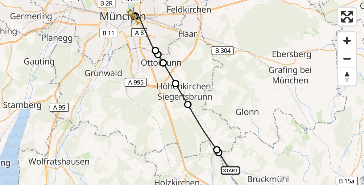 Flugroute Rettungshubschrauber Feldkirchen-Westerham - Rechts der Isar University Hospital, 12 April 2026, 17:36