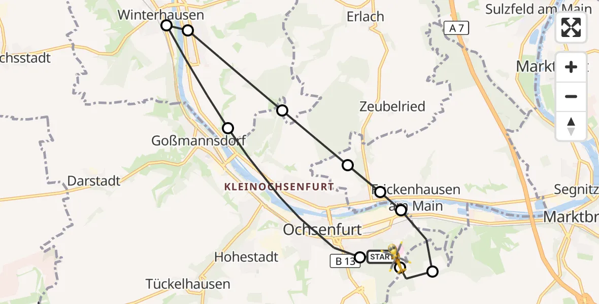 Flugroute Rettungshubschrauber Ochsenfurt Hospital - Ochsenfurt Hospital, 12 April 2026, 17:37