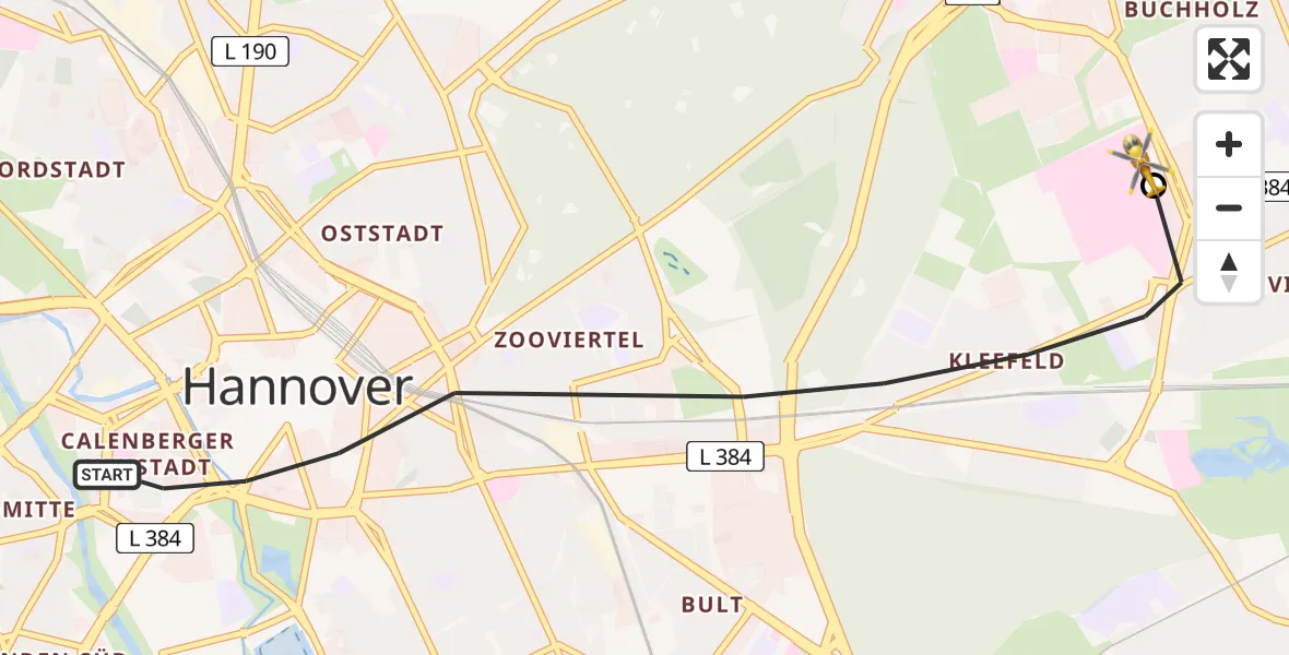 Flugroute Rettungshubschrauber Hannover - Hannover Luftrettung Hubschrauberlandeplatz (Christoph 4), 12 April 2026, 17:39