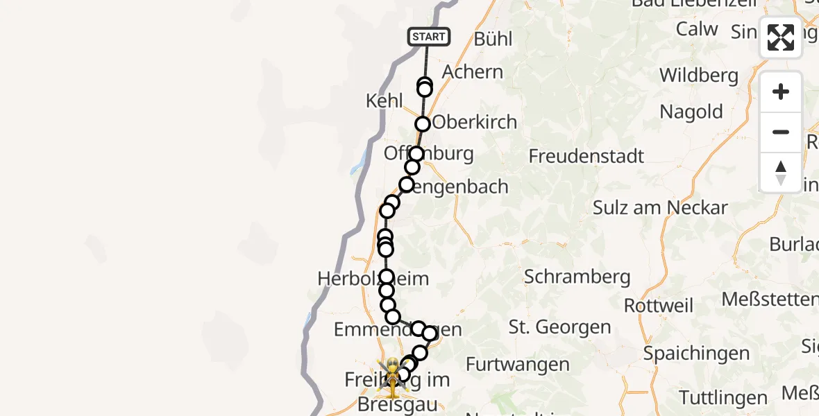 Flugroute Rettungshubschrauber Rheinau - Freiburg im Breisgau Flugplatz, 12 April 2026, 17:41