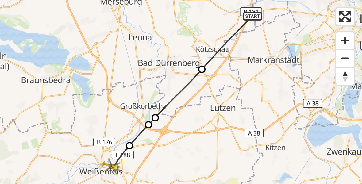 Flugroute Rettungshubschrauber Leuna - Weißenfels, 12 April 2026, 17:41