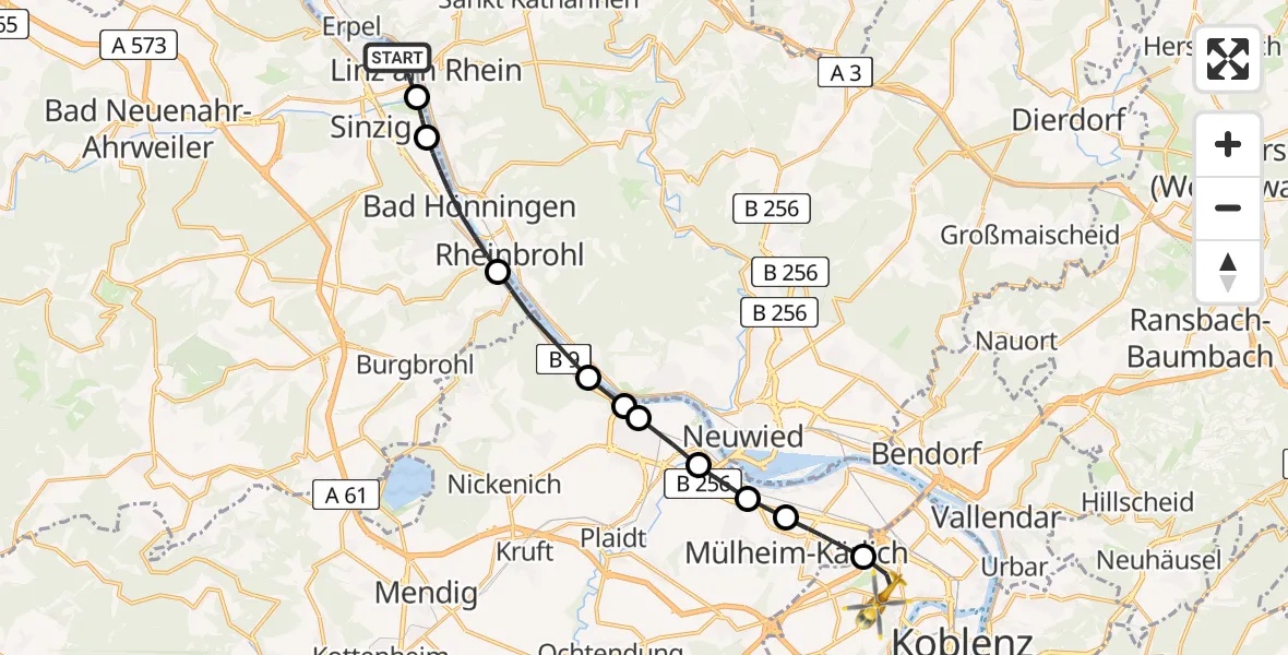 Flugroute Rettungshubschrauber Remagen - Koblenz, 12 April 2026, 17:42