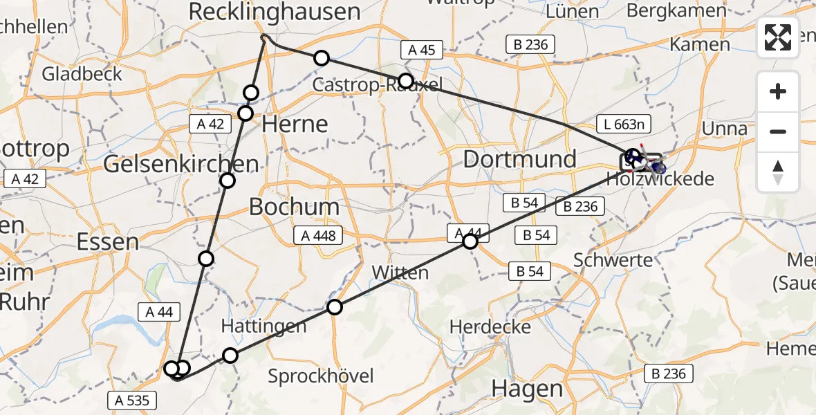 Flugroute Polizeihubschrauber Dortmund Flughafen - Dortmund Flughafen, 12 April 2026, 17:42