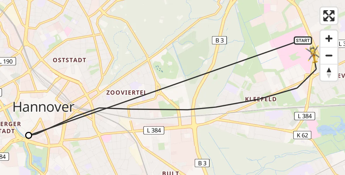 Flugroute Rettungshubschrauber Hannover Luftrettung Hubschrauberlandeplatz (Christoph 4) - Hannover Luftrettung Hubschrauberlandeplatz (Christoph 4), 12 April 2026, 17:43