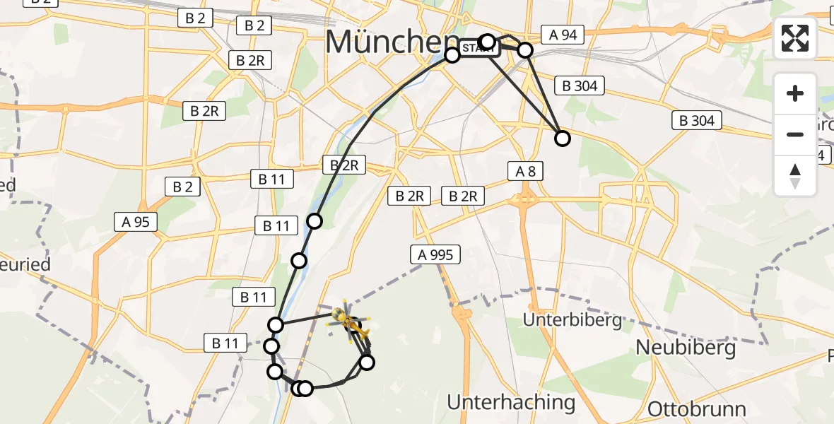Flugroute Rettungshubschrauber Rechts der Isar University Hospital - ADAC Air Rescue Center Hubschrauberlandeplatz (Christoph 1), 12 April 2026, 17:48