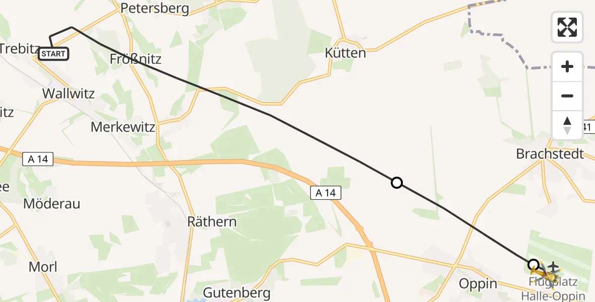 Flugroute Rettungshubschrauber Petersberg - Halle-Oppin Flugplatz, 12 April 2026, 17:50
