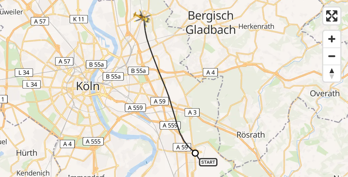 Flugroute Ambulanzhubschrauber Köln Bonn Flughafen - Köln, 12 April 2026, 18:02