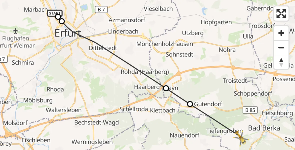 Flugroute Ambulanzhubschrauber Helios Clinic Erfurt - Bad Berka, 12 April 2026, 18:20