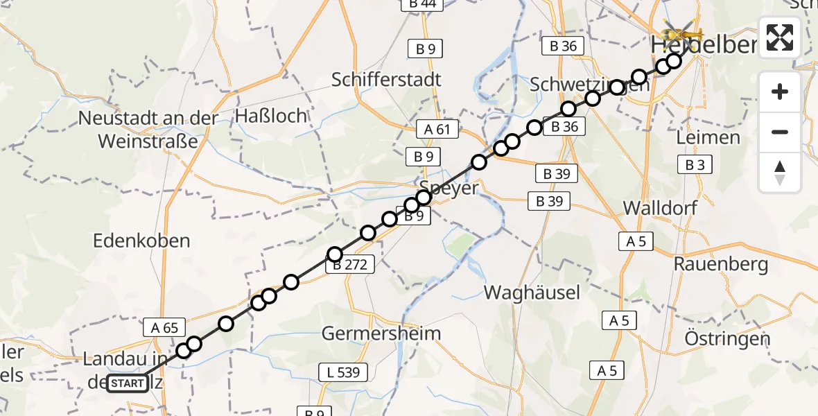 Flugroute Rettungshubschrauber Landau in der Pfalz - Heidelberg, 12 April 2026, 18:27