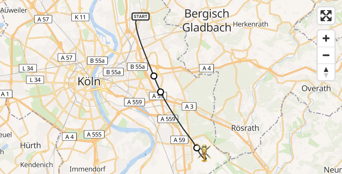 Flugroute Ambulanzhubschrauber Köln - Köln Bonn Flughafen, 12 April 2026, 18:56
