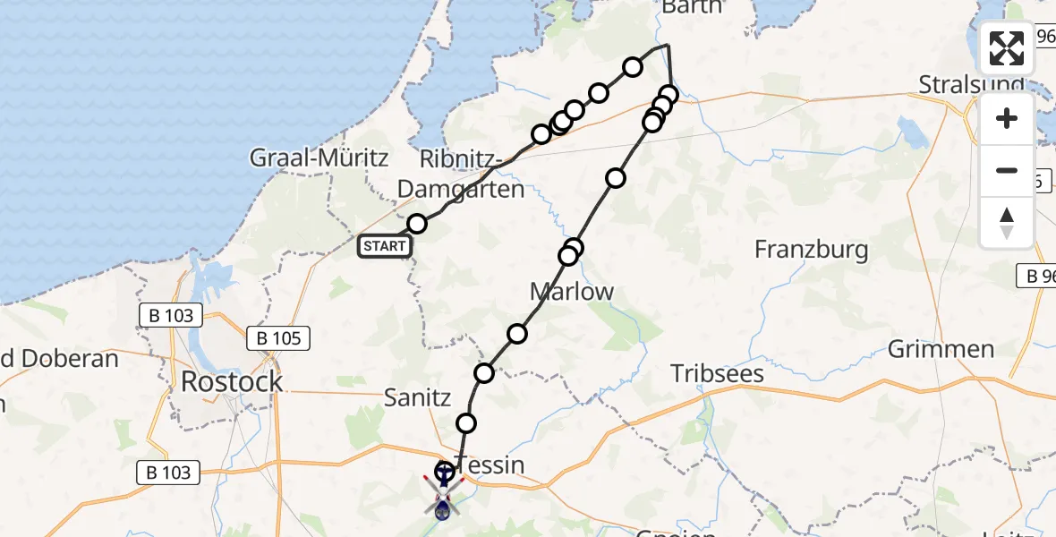 Routekaart van de vlucht: Polizeihubschrauber nach Cammin, K 22