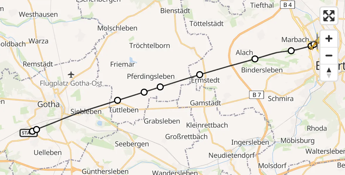 Flugroute Ambulanzhubschrauber Helios Clinic Gotha - Helios Clinic Erfurt, 12 April 2026, 20:26