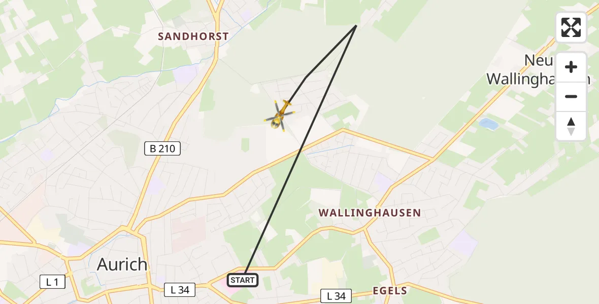 Flugroute Rettungshubschrauber Aurich - Aurich, 12 April 2026, 20:41