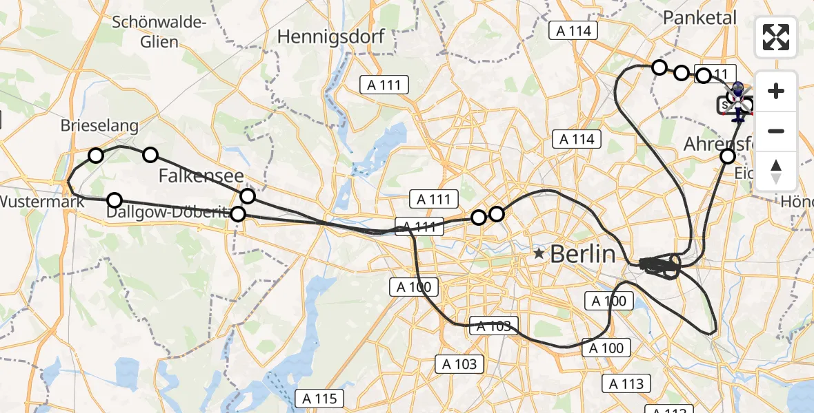 Flugroute Polizeihubschrauber Ahrensfelde Hubschrauberlandeplatz - Ahrensfelde Hubschrauberlandeplatz, 12 April 2026, 20:47