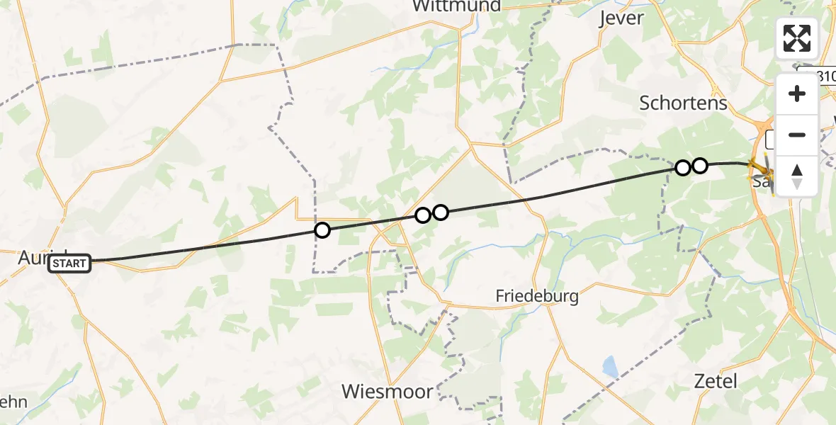 Flugroute Rettungshubschrauber Aurich - Sande, 12 April 2026, 21:02