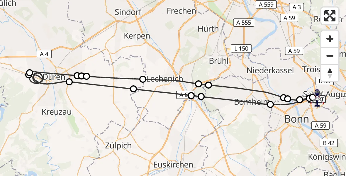 Flugroute Polizeihubschrauber Sankt Augustin - Sankt Augustin, 12 April 2026, 22:52
