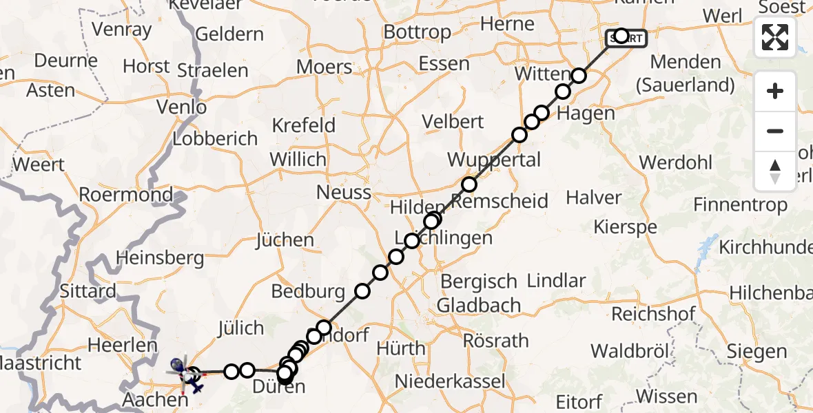 Flugroute Polizeihubschrauber Dortmund Flughafen - Aachen-Merzbrück Flughafen, 13 April 2026, 01:45