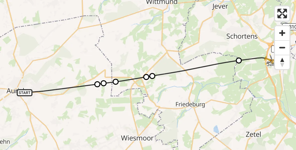 Flugroute Rettungshubschrauber Aurich - Sande, 13 April 2026, 02:11