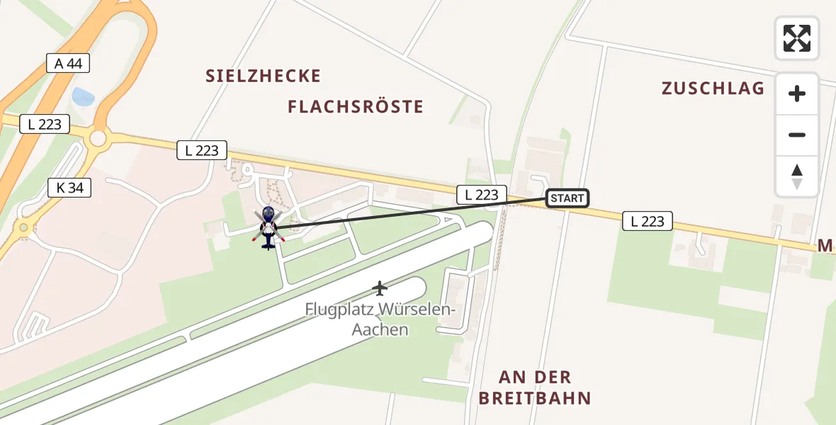 Flugroute Polizeihubschrauber Würselen - Aachen-Merzbrück Flughafen, 13 April 2026, 04:12