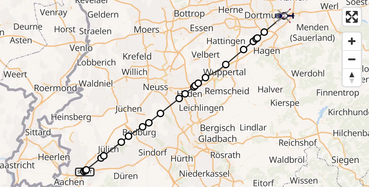 Flugroute Polizeihubschrauber Würselen - Dortmund Flughafen, 13 April 2026, 04:33
