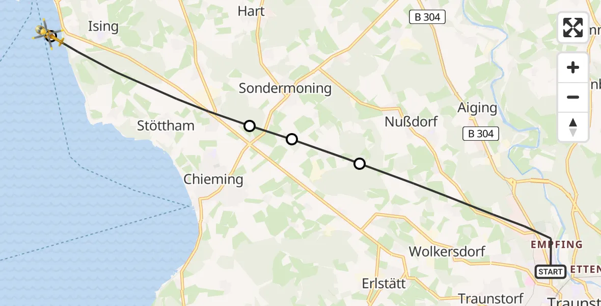 Flugroute Rettungshubschrauber Traunstein - Chiemsee (See), 13 April 2026, 05:30