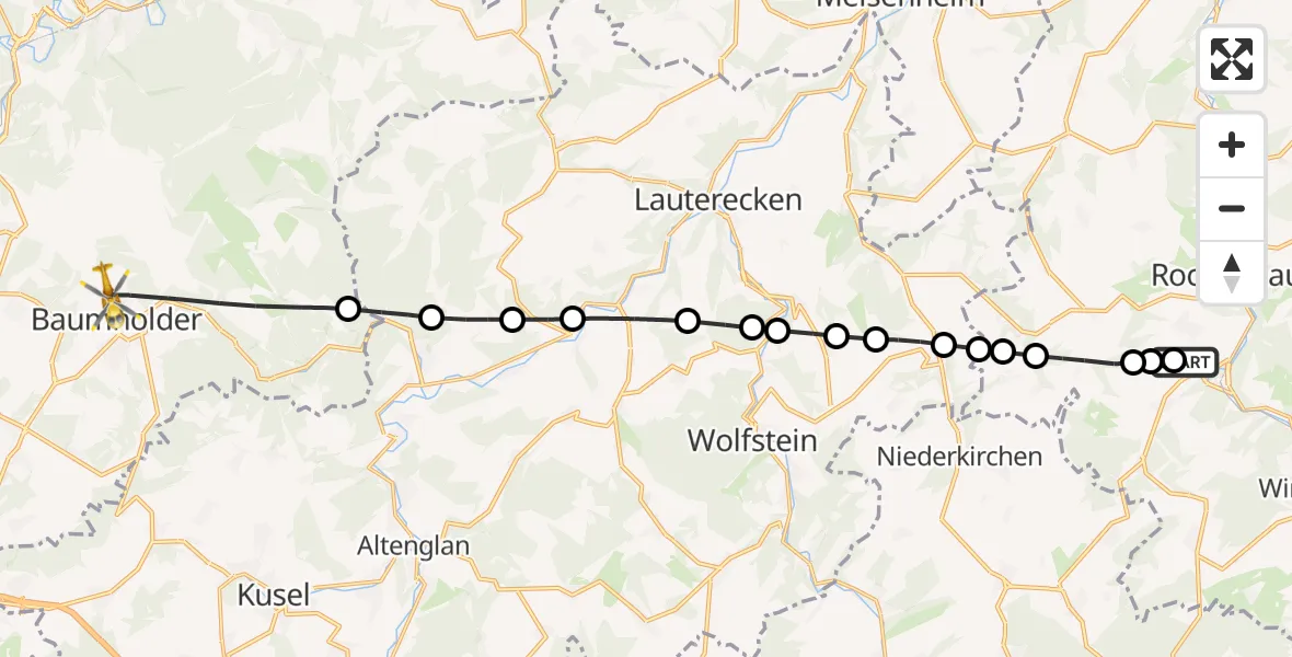 Flugroute Rettungshubschrauber Imsweiler UL - Baumholder, 13 April 2026, 05:44