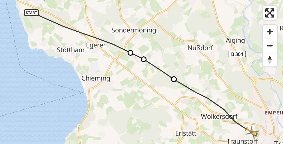 Flugroute Rettungshubschrauber Chieming - Traunstein Krankenhaus Hubschrauberlandeplatz, 13 April 2026, 06:04