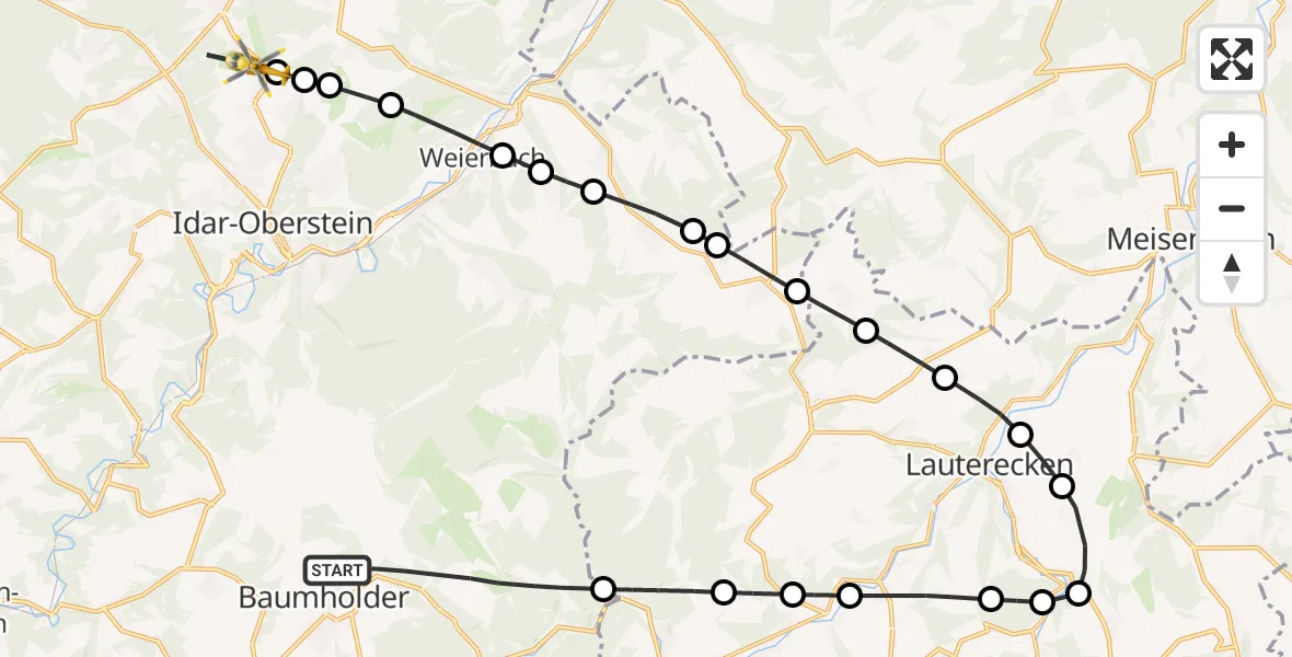 Flugroute Rettungshubschrauber Baumholder - Veitsrodt, 13 April 2026, 06:16