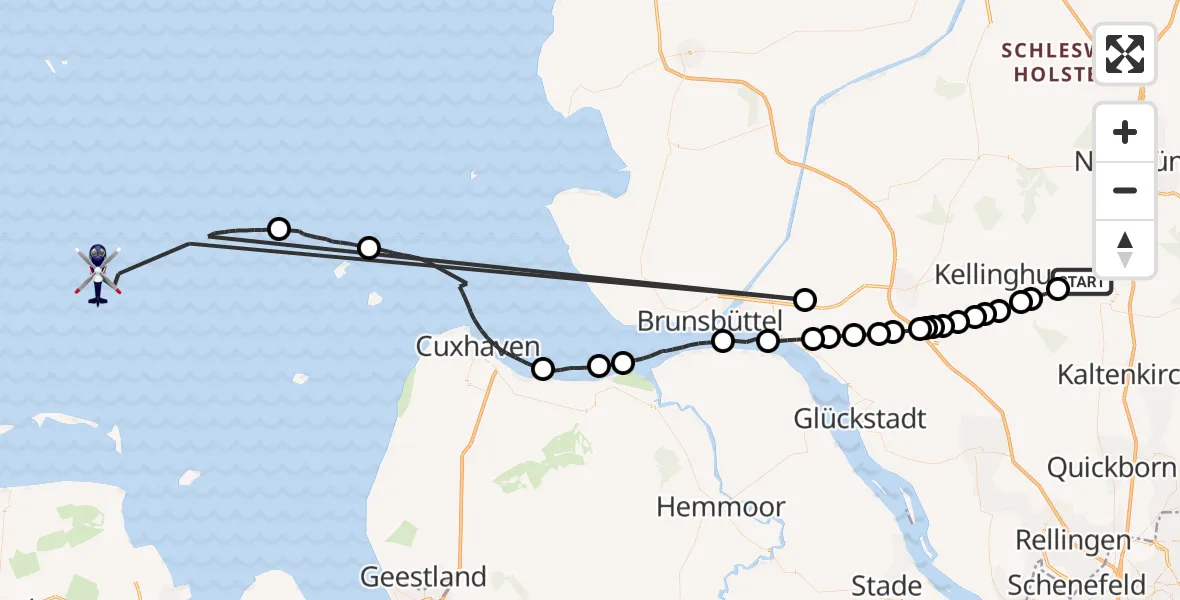 Flugroute Polizeihubschrauber Hagen - Noordzee, 13 April 2026, 06:40