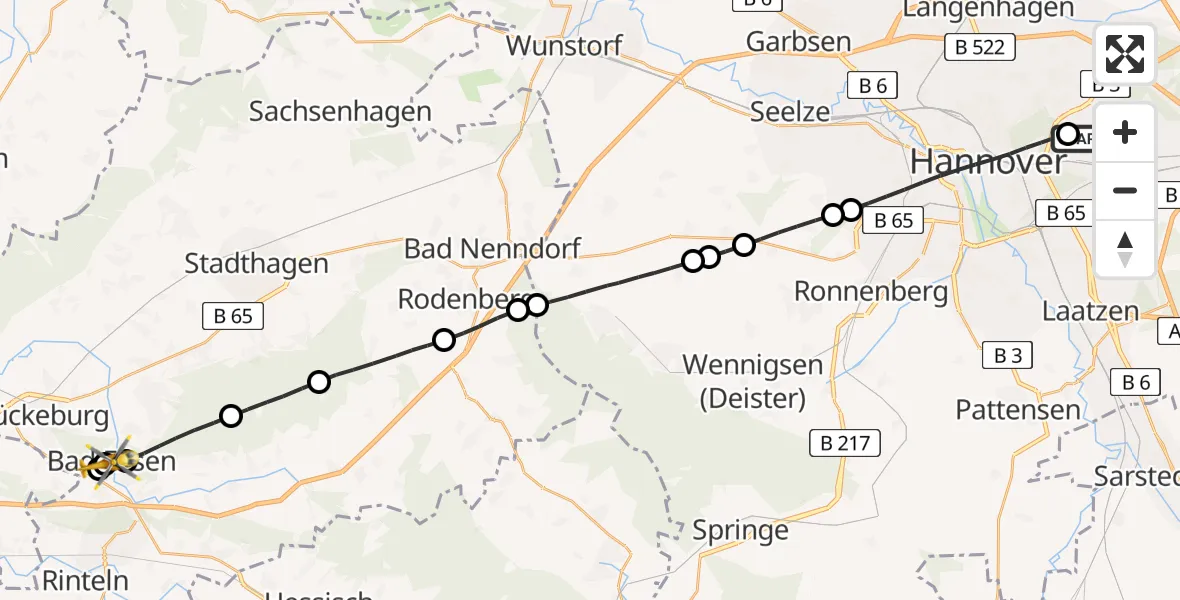 Flugroute Rettungshubschrauber Hannover Luftrettung Hubschrauberlandeplatz (Christoph 4) - Bad Eilsen, 13 April 2026, 06:41
