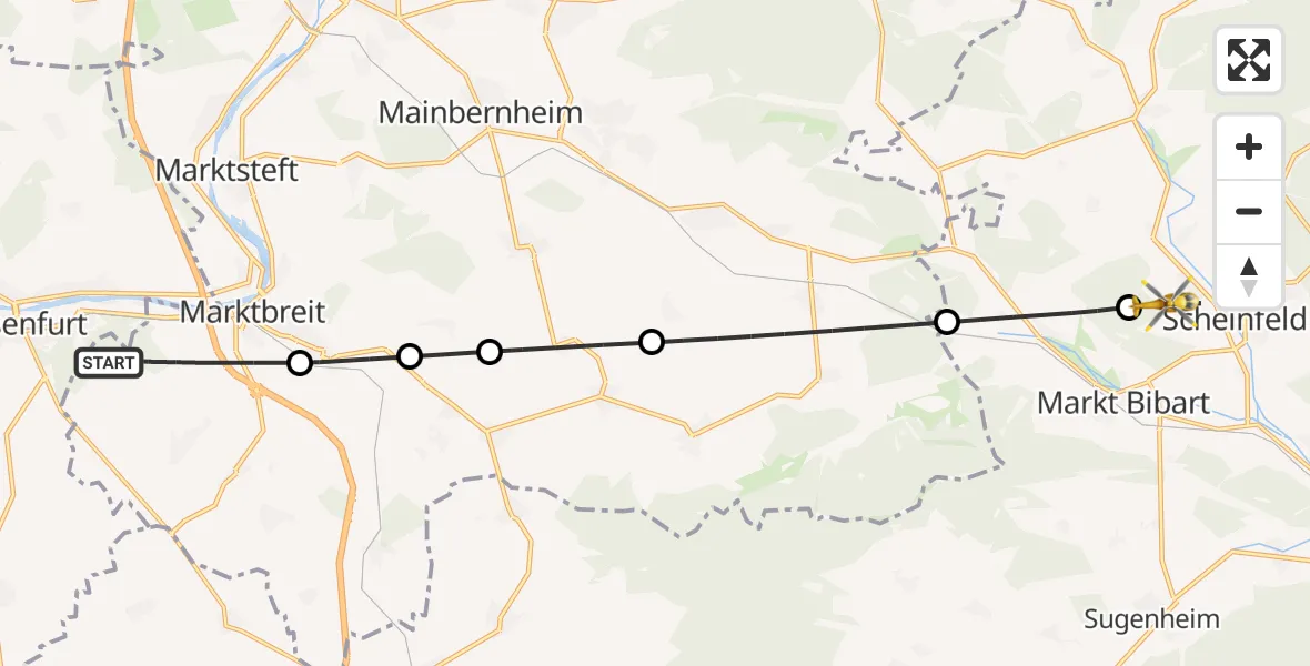 Flugroute Rettungshubschrauber Marktbreit - Scheinfeld, 13 April 2026, 06:45
