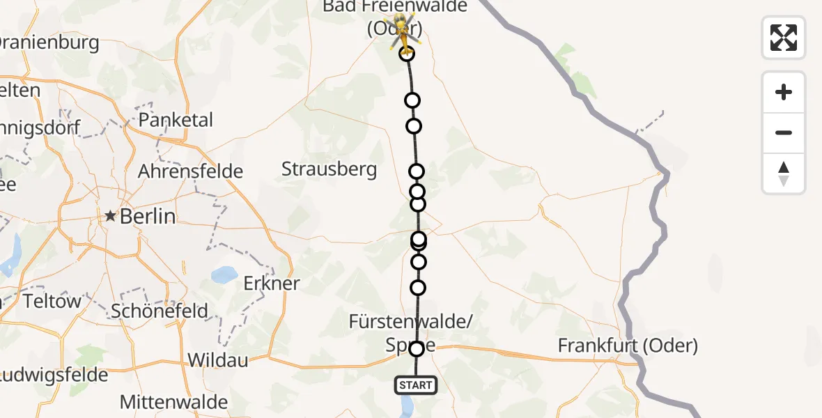 Flugroute Rettungshubschrauber Bad Saarow - Bad Freienwalde (Oder), 13 April 2026, 06:46