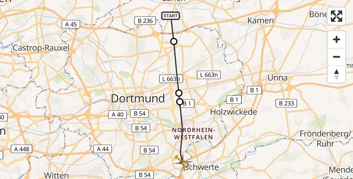 Flugroute Rettungshubschrauber Lünen - Dortmund, 13 April 2026, 06:58