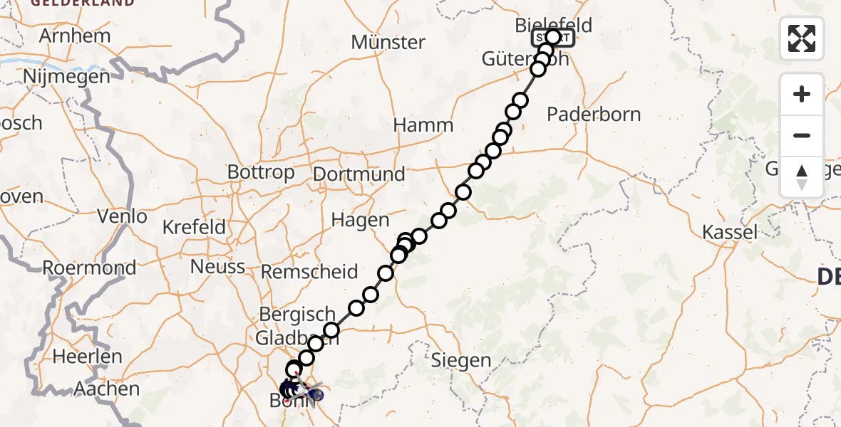 Flugroute Polizeihubschrauber Luftrettungszentrum Bielefeld - Sankt Augustin, 13 April 2026, 06:59