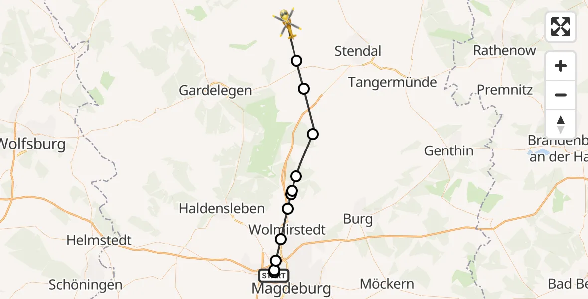 Flugroute Rettungshubschrauber Magdeburg Hospital - Bismark (Altmark), 13 April 2026, 07:07