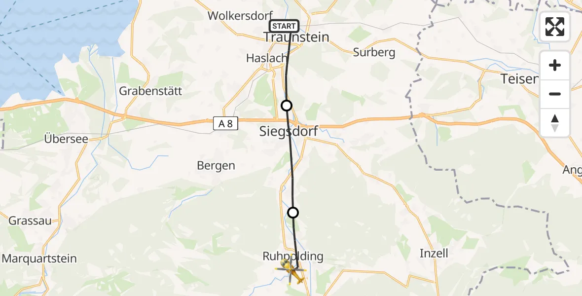 Flugroute Rettungshubschrauber Traunstein - Ruhpolding, 13 April 2026, 07:10