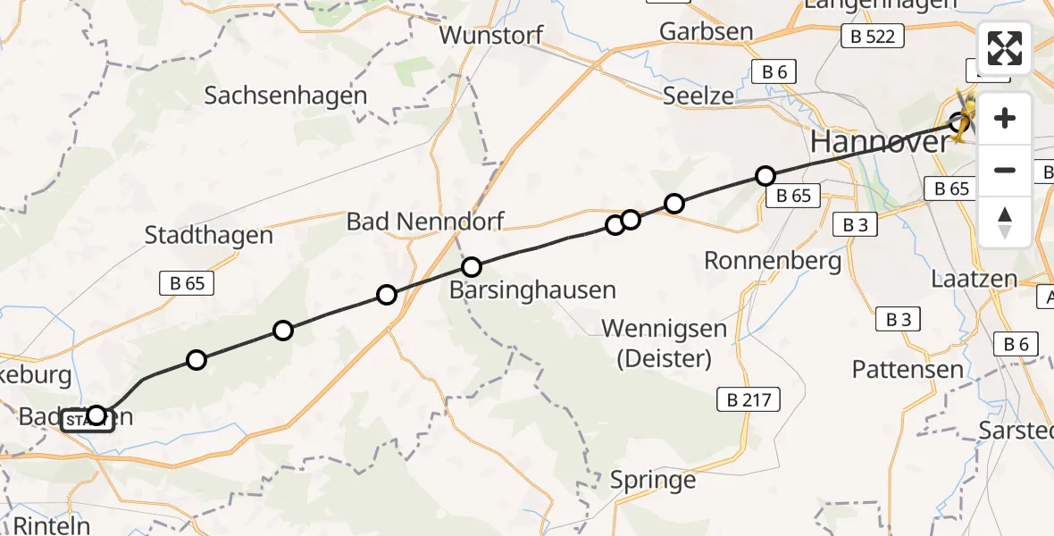 Flugroute Rettungshubschrauber Bad Eilsen - Hannover Luftrettung Hubschrauberlandeplatz (Christoph 4), 13 April 2026, 07:19