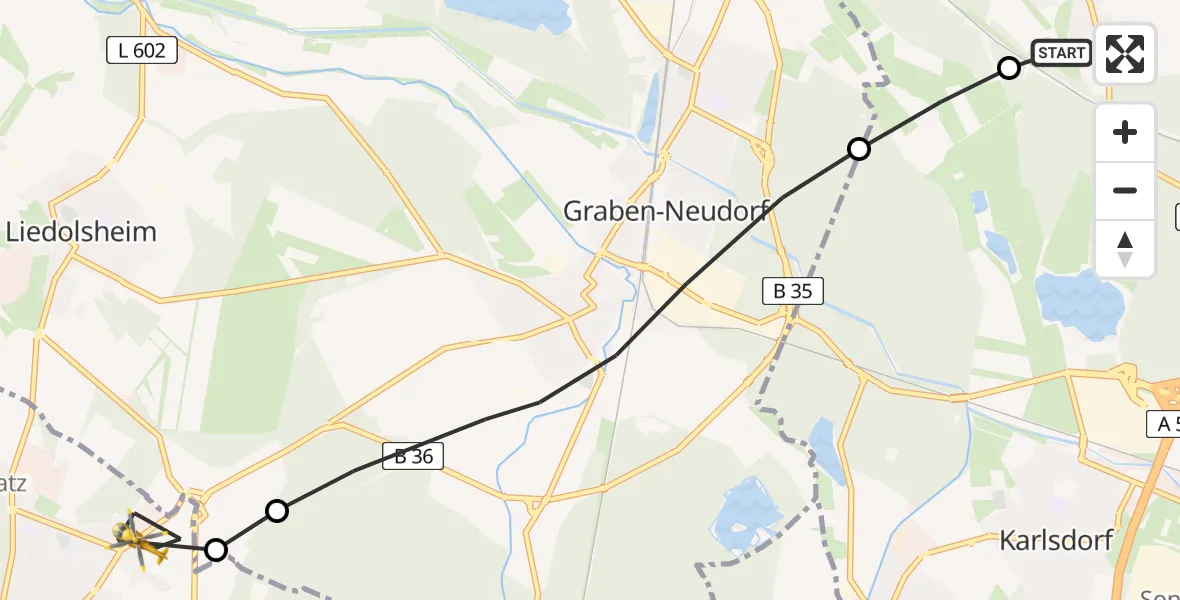 Flugroute Rettungshubschrauber Hambrücken - Linkenheim-Hochstetten, 13 April 2026, 07:23