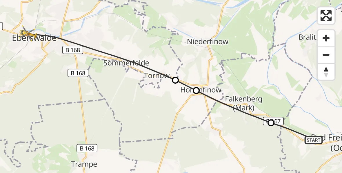 Flugroute Rettungshubschrauber Bad Freienwalde (Oder) - Eberswalde, 13 April 2026, 07:24