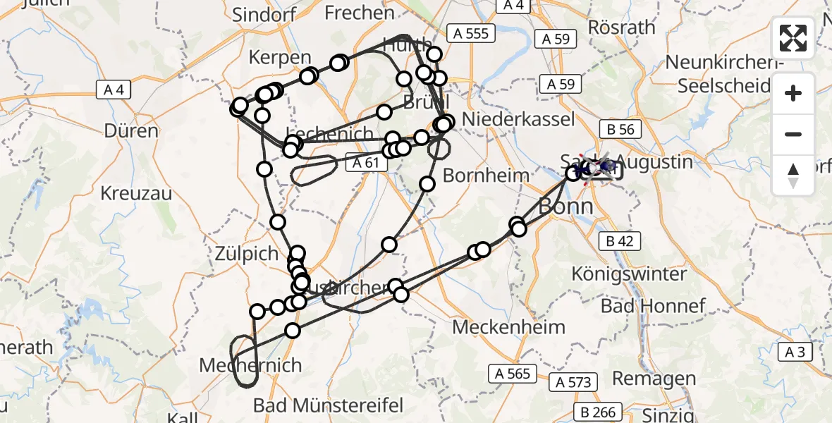Flugroute Polizeihubschrauber Sankt Augustin - Sankt Augustin, 13 April 2026, 07:43