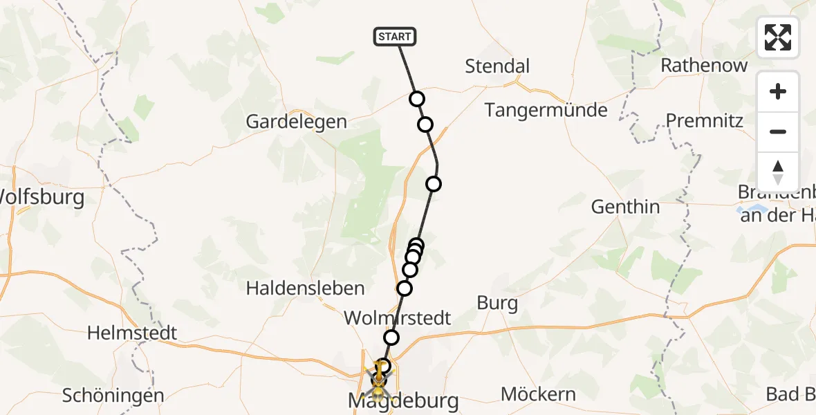 Flugroute Rettungshubschrauber Bismark (Altmark) - Magdeburg Hospital, 13 April 2026, 07:48