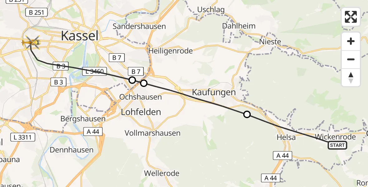 Flugroute Rettungshubschrauber Helsa - Kassel, 13 April 2026, 07:53