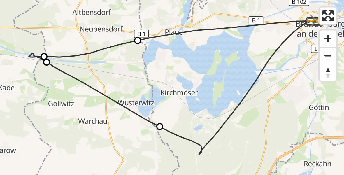 Flugroute Rettungshubschrauber Brandenburg an der Havel - Brandenburg an der Havel, 13 April 2026, 07:55