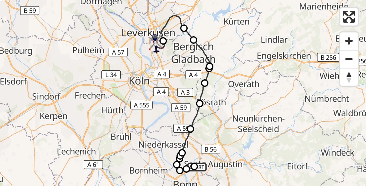 Flugroute Polizeihubschrauber Sankt Augustin - Köln, 13 April 2026, 07:57
