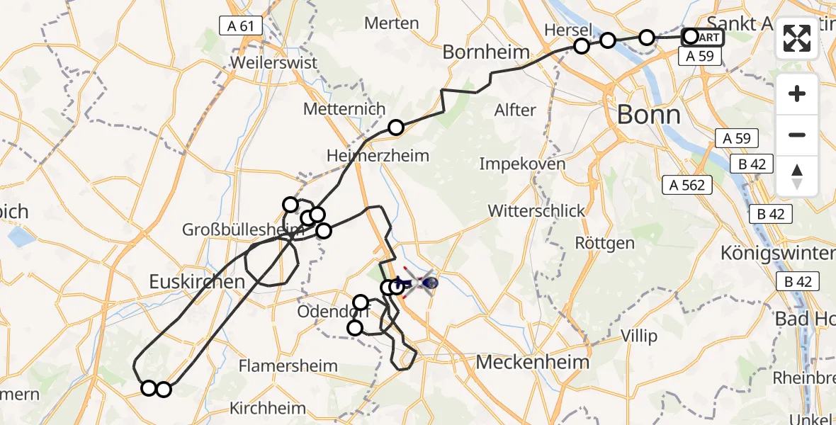 Flugroute Polizeihubschrauber Sankt Augustin - Rheinbach, 13 April 2026, 08:03
